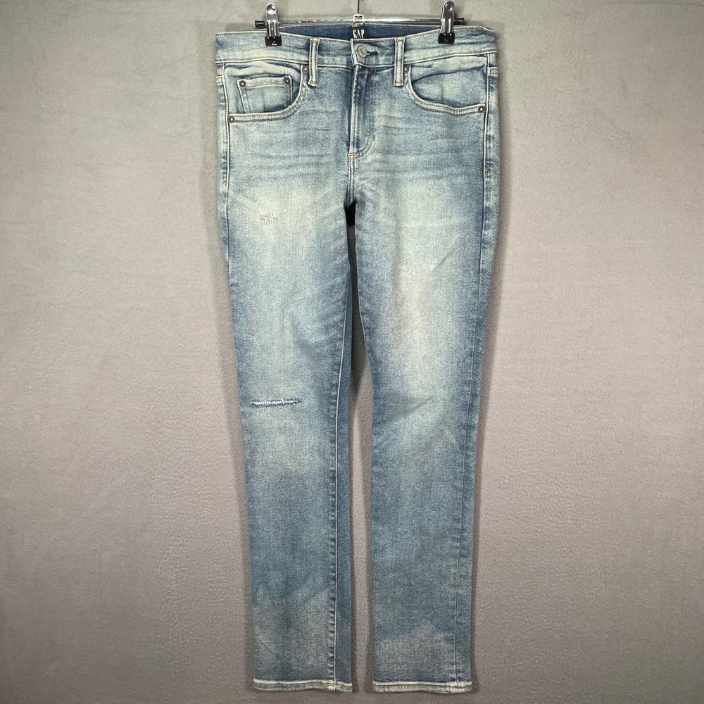 Gap Skinny Jeans Mens 30x32 Light Wash Blue Distressed Stretch Denim Pants